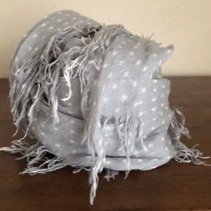 Chan Luu silk/ cashmere scarf grey white dot